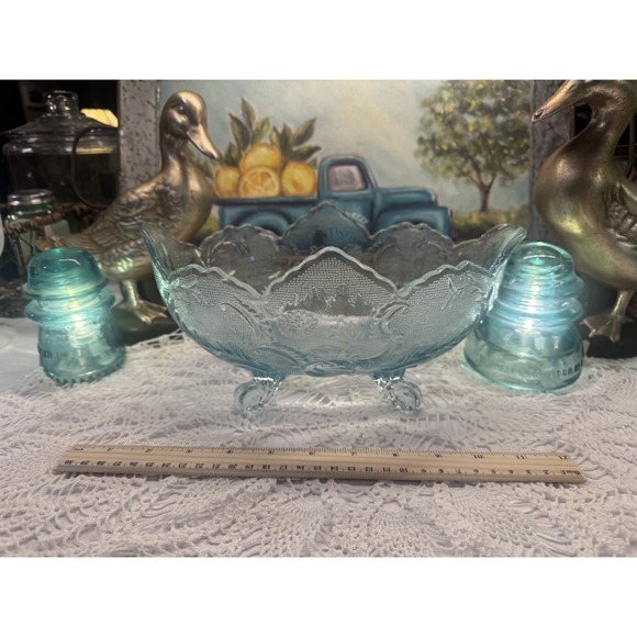 Jeanette Glass Other - Vintage Jeannette Lombardi Ice Blue Fruit Bowl Footed Glass 10 1/2"L Oval